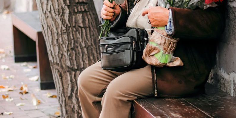 Romantic Getaway - An old man sitting on a bench holding a bunch of red roses