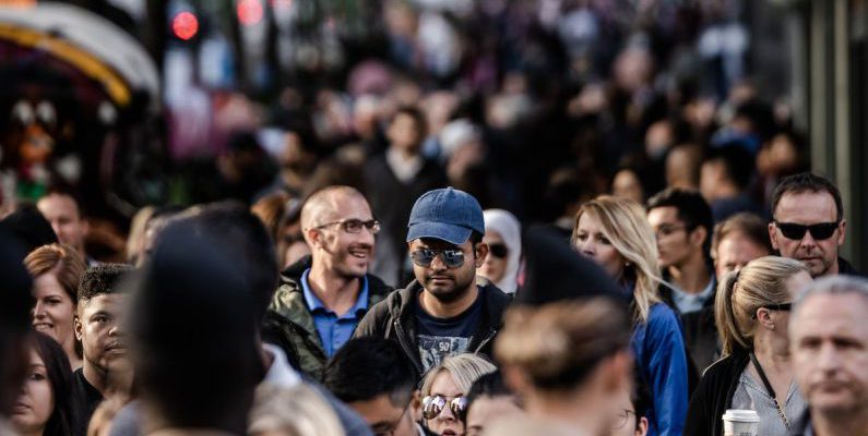 Crowds - People on Sidewalk Selective Focal Photo