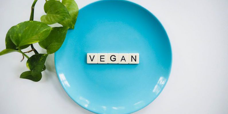 Vegan - Scrabble Tiles in Blue Ceramic Plate